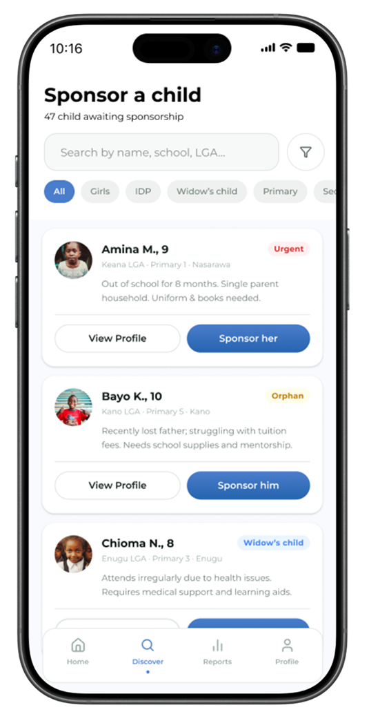 Meet the children app screen