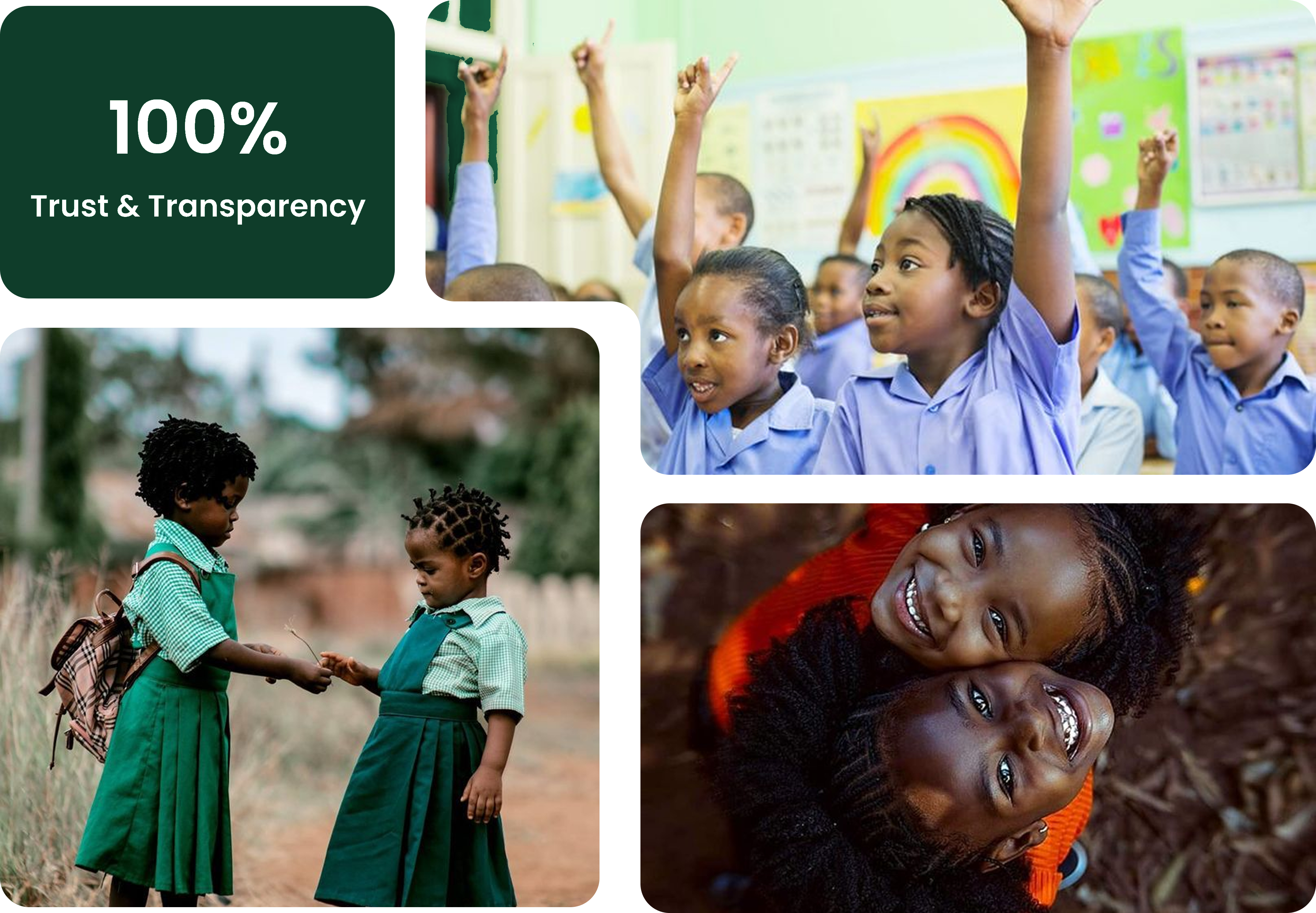 Child Purse — 100% trust and transparency, alongside photos of children being supported