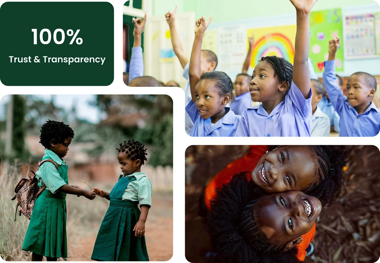 Child Purse — 100% trust and transparency, alongside photos of children being supported